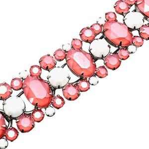 Vintage Juliana Pink & White Glass Rhinestone Silver Tone 5 Link Bracelet 7 Inch